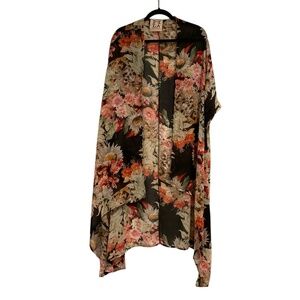 PPLA Open Front Cover Up Duster Sz L Multicolor Floral Boho Artsy Lightweight